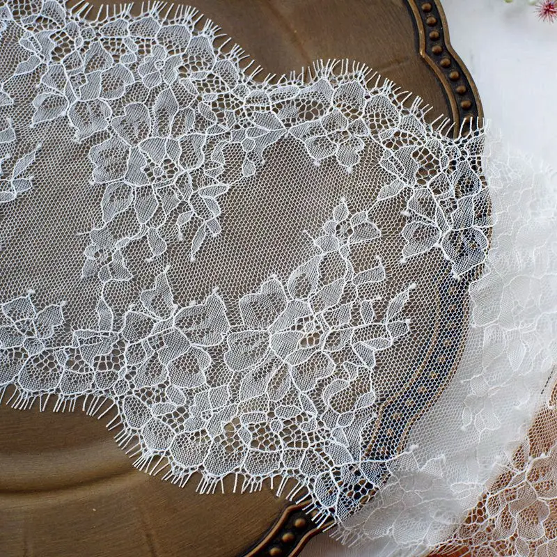 (3 meters/lot) 15cm White Black eyelash lace fabric Voile Lace Trim Embroidered Wedding Dress Fabric