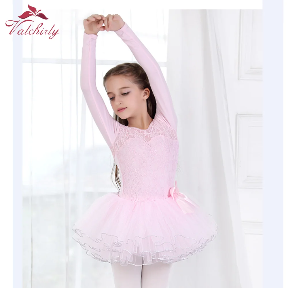 Blue Winter Long Sleeves Girls Ballet Leotard Tutu Dress Lace Dance Clothing Puffy Skirt for Kids