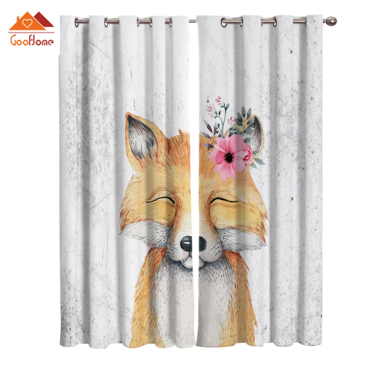 Lovely Fox Watercolorflowers Animals Window Curtains Living Room Outdoor Fabric Drapes Curtain Home Decor