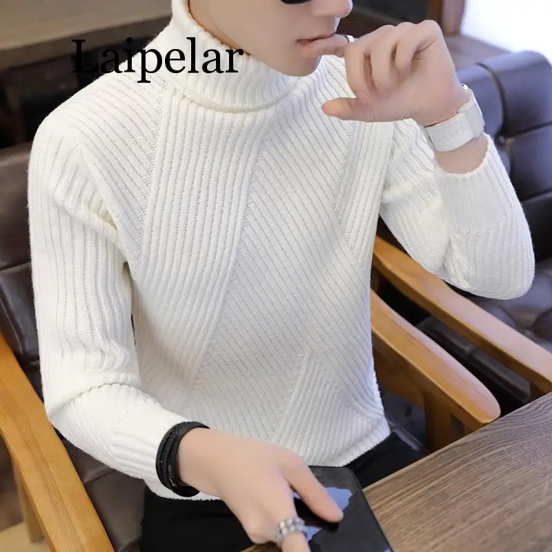 

Turtleneck Sweater Men Wool Pullover Mens Sweaters Stripe Turtle Neck Male Sweter Jumper Casual Thermal High Quality Moose