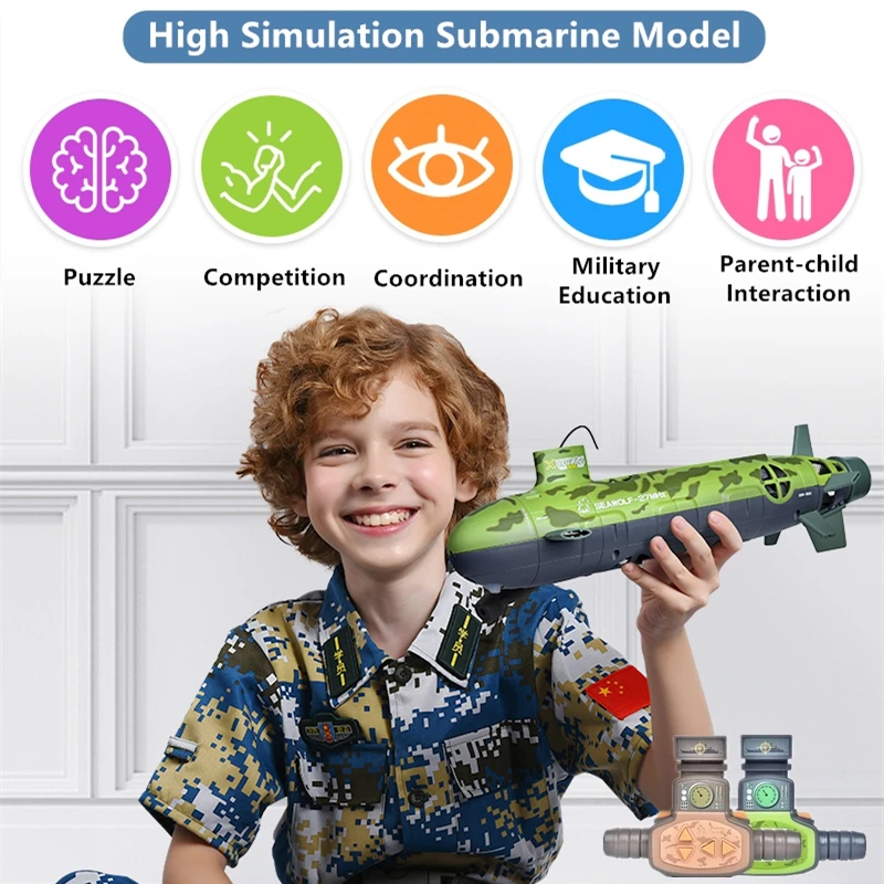 Automatic Cooling Waterproof Design RC Submarine 6CH Tripple Motor Low Voltage Protection Underwater Electric Remote Control Toy