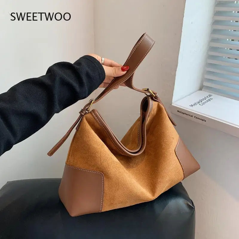 Autumn and winter cashmere bread bag women's bag new trendy retro hit color shoulder bag fashionable large capacity tote bag