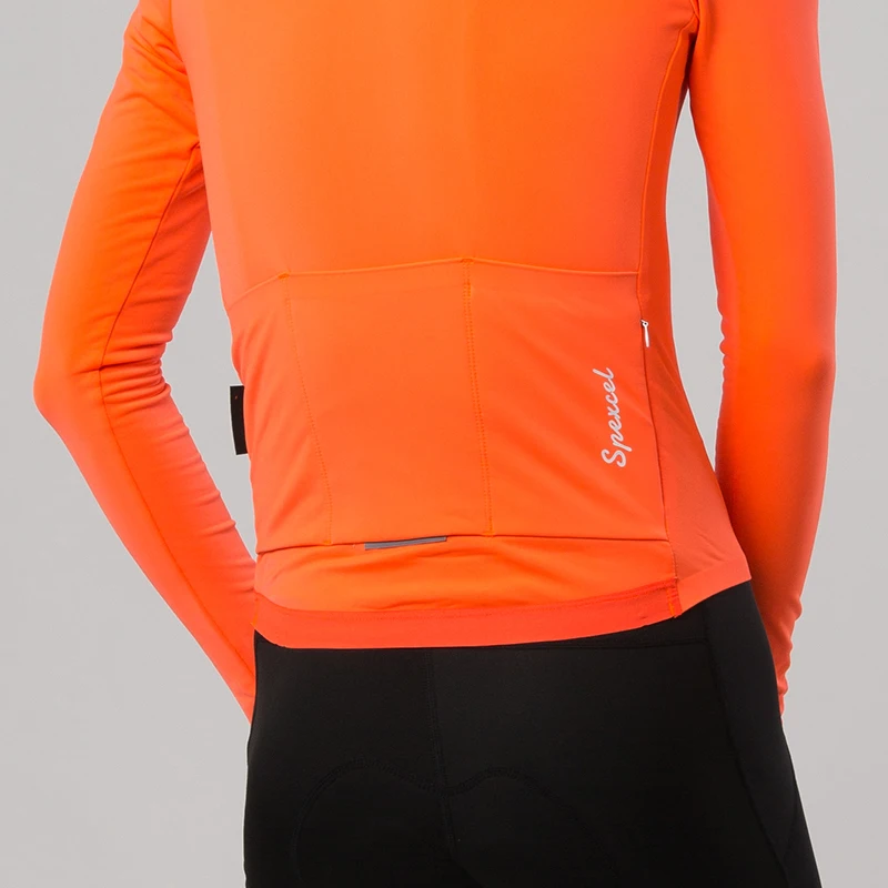 SPEXCEL 2019 Bright orange Pro aero 2 Brushing  thermal fleece cycling jersey long sleeve winter with Seamless cuff men & women