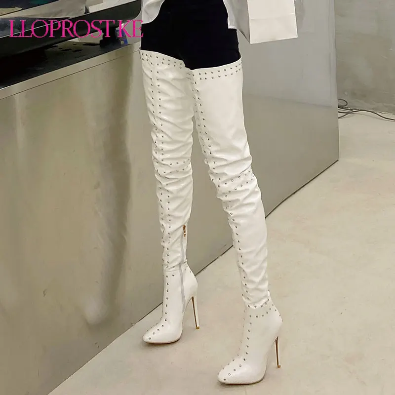 

Lloprost ke 2020 New Arrivals Pointed Toe Zipper Concise Shoes Ladies Boots Sexy Thin High Heels Rivet Over The Knee Boots Woman