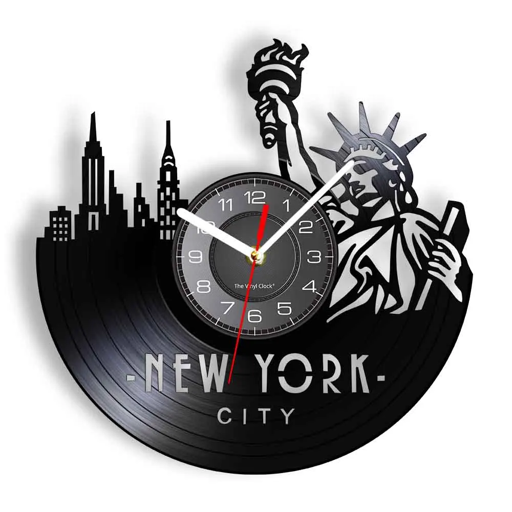 New York City Famous Mark Cityscape Vinyl Record Wall Clock USA NY Skyline Art Living Room Decor Timepieces Tourist Souvenirs