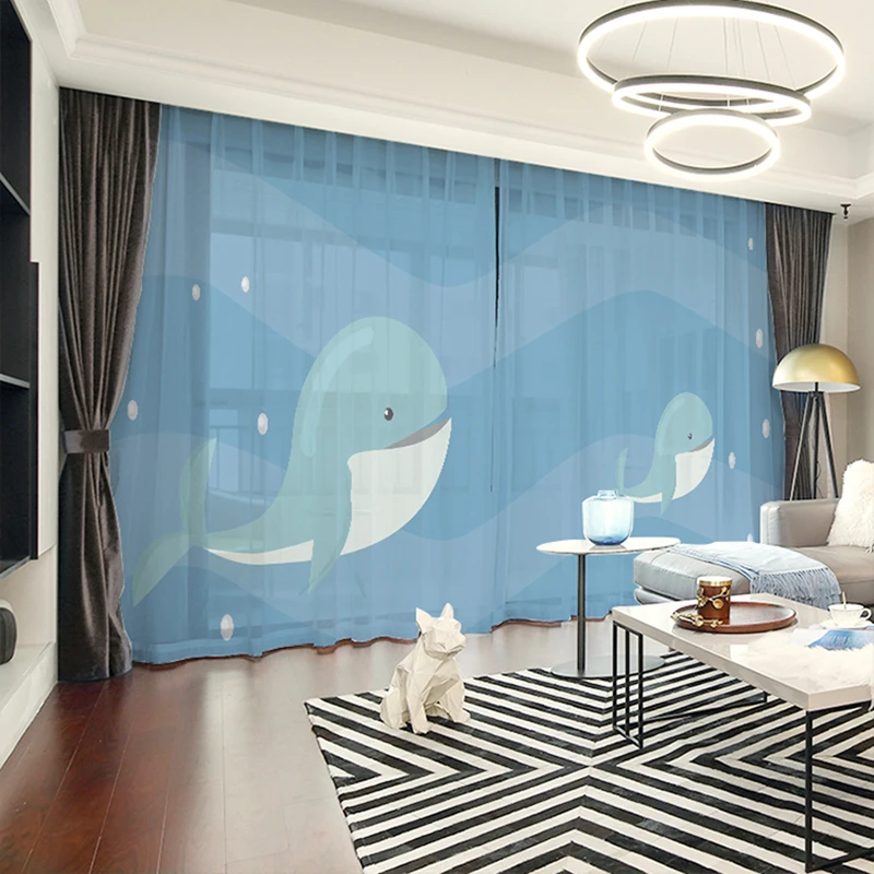 

Custom Chiffon Curtain Window Drape for Nursery Kids Children Living Room Dolphin Ocean Sea