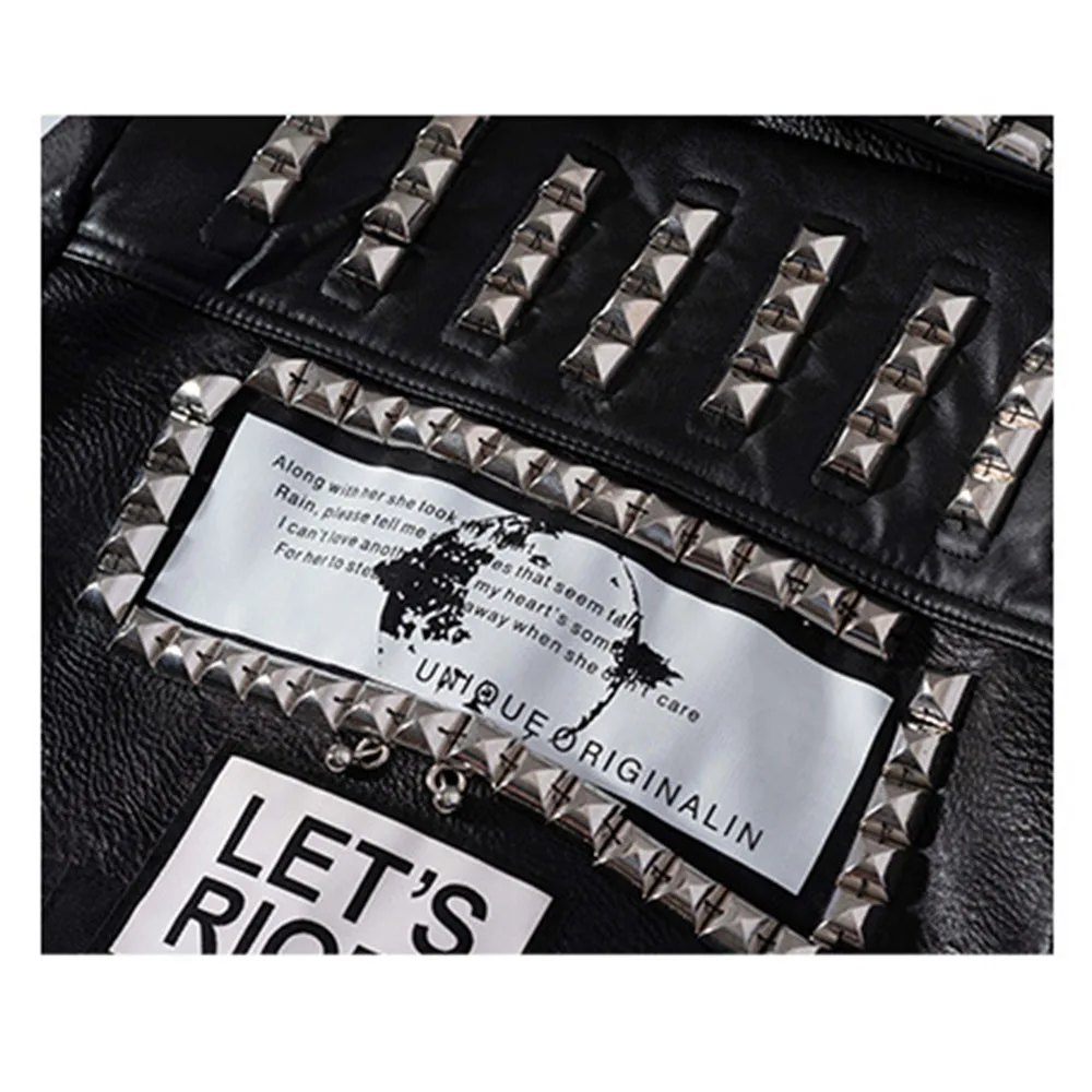 Autumn Winter New Rivet Women Graffiti Jacket PUNK Print Letter Slim Motorcycle Chain Coat PU Faux Leather Studs Short Outwear