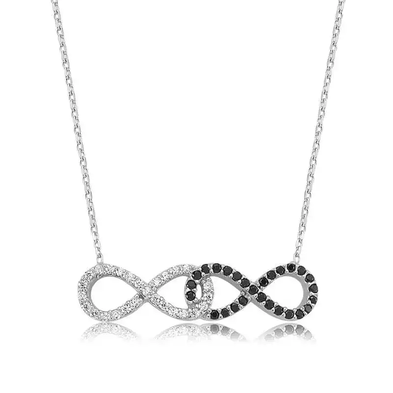 Silver Infinity Ladies Necklace Zircon Stone 925 Sterling Women Fine Jewelry Wedding Party Birthday Gift - Box - Pendant - Chain Choker - Female - Ladies - Fashion