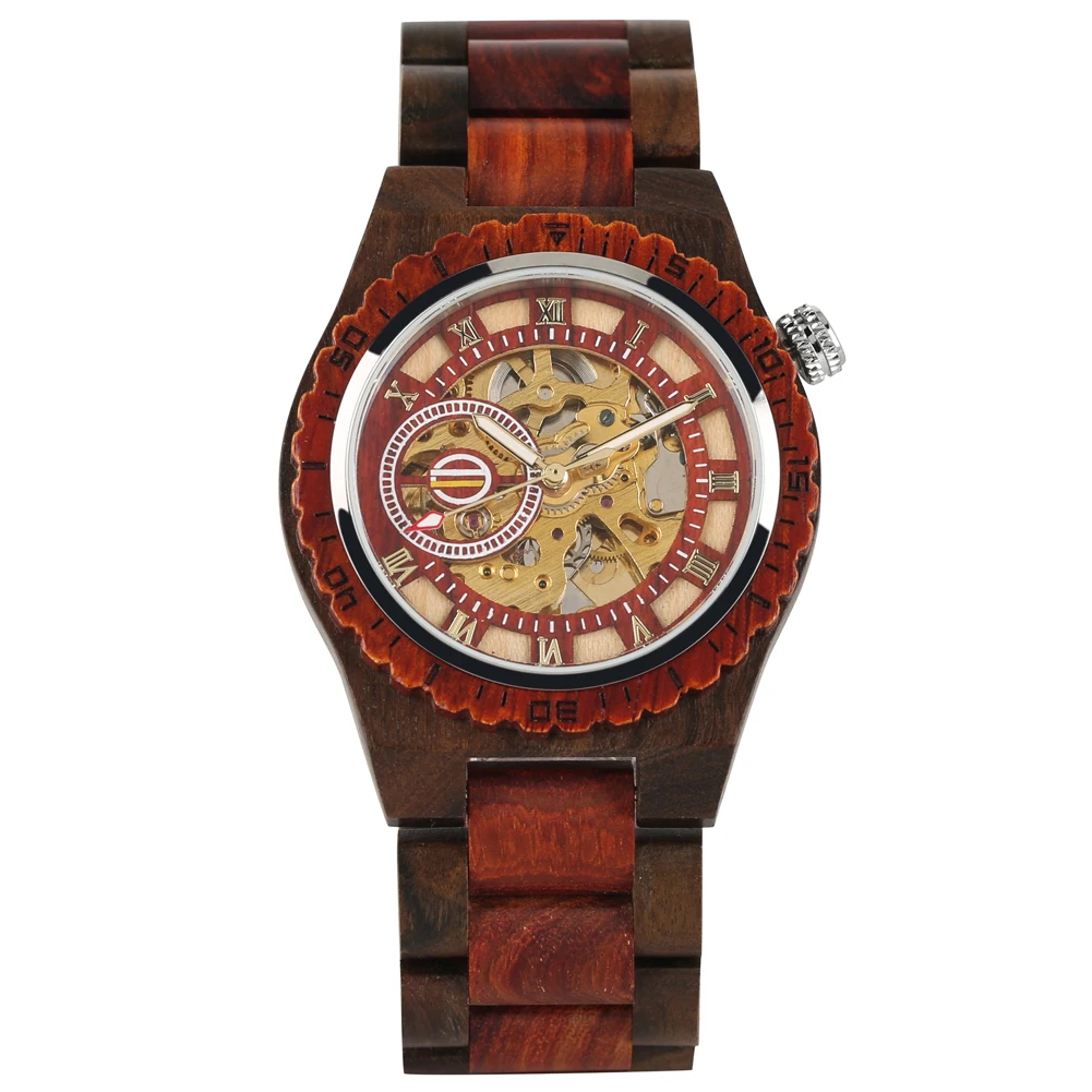 

Men's Wooden Watch Automatic Mechanical Watch Luminous Pointers Mechanical Wooden Wristwatch for Women Roman Numerals Dial