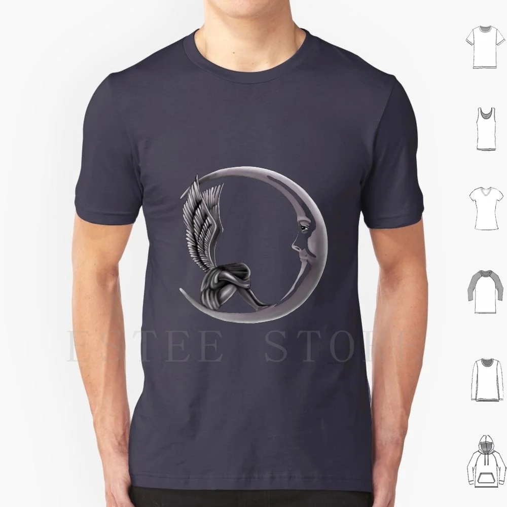 Lonely Night T Shirt Men Cotton 6xl Angel Tattoo Design Sad Angel Realistic Angel Angel And Moon Realistic Moon Angel Angel