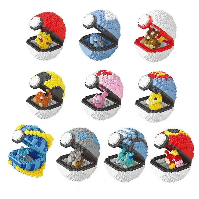 Pokemon Ball Micro Building Blocks Pikachu Eevee Charmander Psyduck Magikarp Lapras DIY Pokemon Mini Brick Figures Toys For Kids