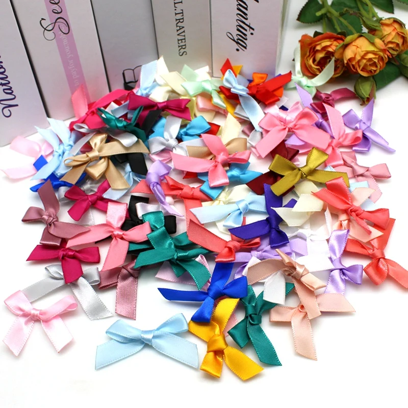 (50-200 Pcs/pack) Ribbon Bows Small Size Satin Ribbon Bow Flower Craft Decoration Handwork DIY Party DecorationTie