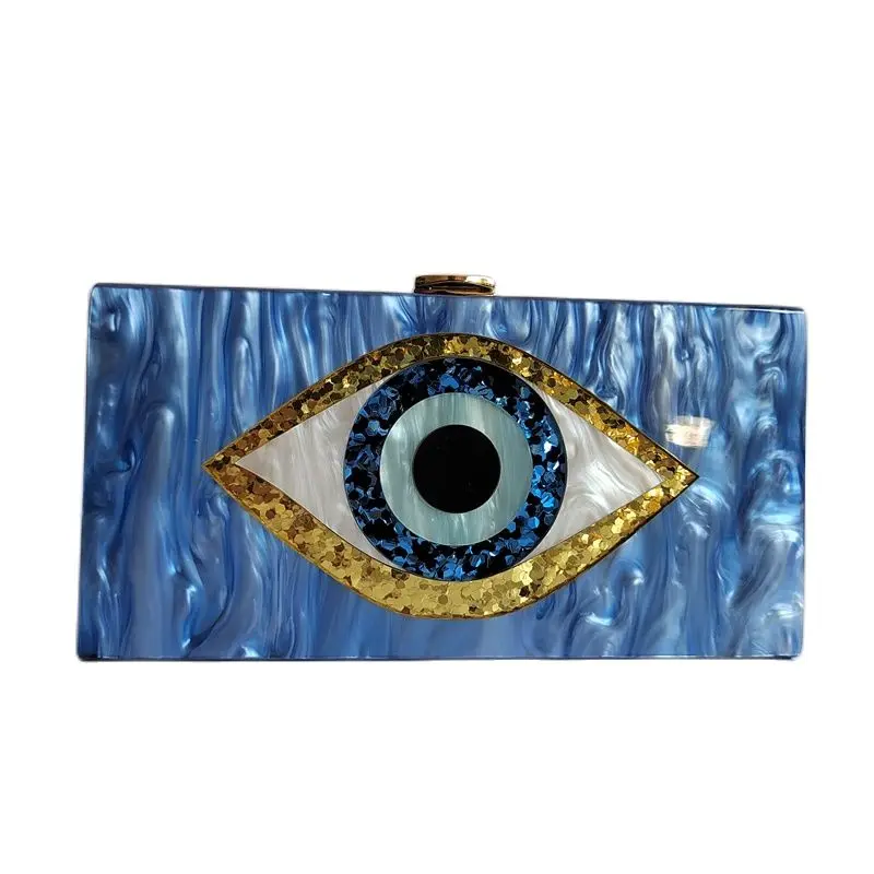 Women Evening Bag Light Blue Evil Eye Cartoon Acrylic Handbags Luxury Square Party Wedding Bags Casual Lady Box Clutch Wallet