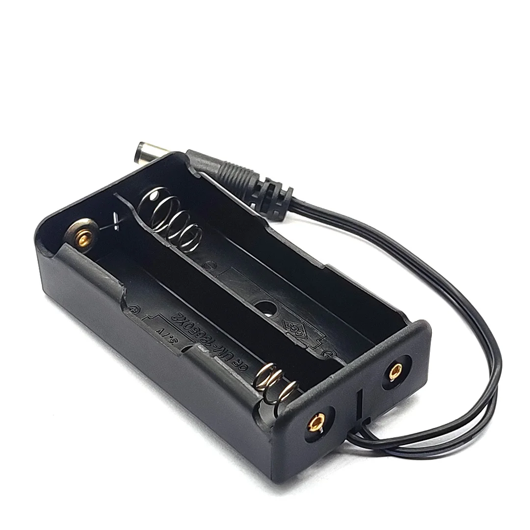 Soporte de batería 18650, caja de almacenamiento de batería 18650 para 2x18650 con conexión de serie de enchufe de alimentación DC 5,5*2,1mm