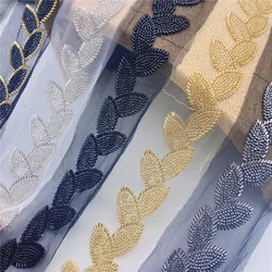 Leaf design Beaded & Embroidered  Trim for Bridal Wedding  craft for diy garment