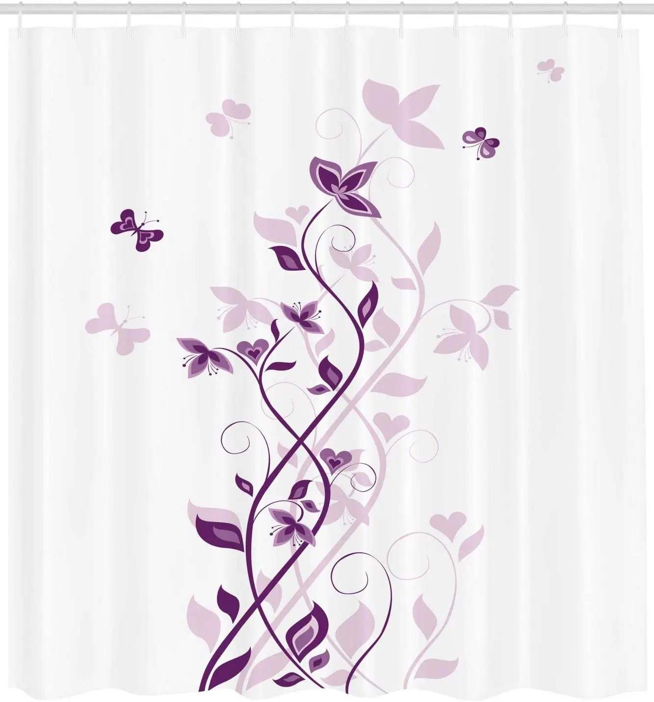 Purple Shower Curtain Violet Tree Swirling Persian Lilac Blooms with Butterfly Ornamental Plant Graphic Bathroom Decor Set