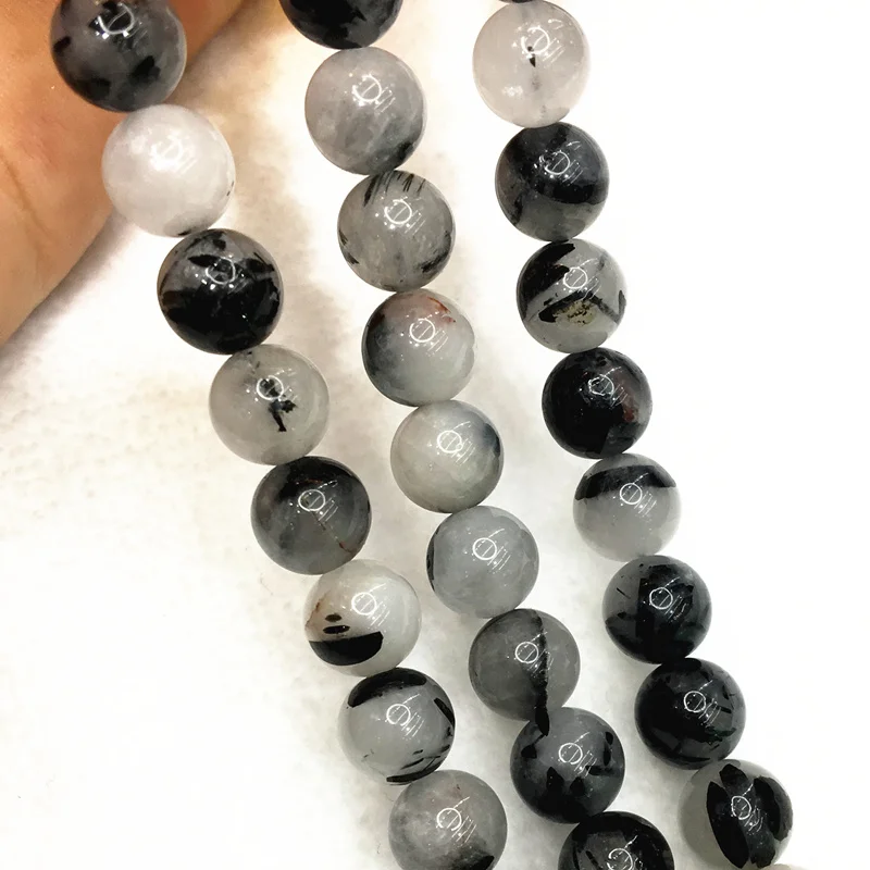 Natural Stone Beading Black hair spar Round Loose Beads Isolation 6/8/10mm jasper  agate Loose beads Can self-control Necklace