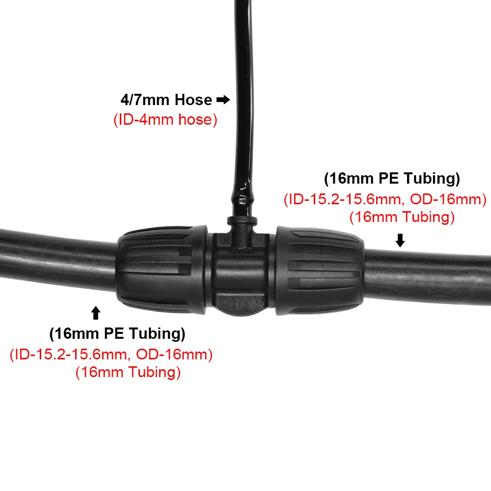 Ogród 16mm blokada złącze Tee 16mm PE rury do 4/7mm wąż redukcja Barb Adapter roślin nawadniania wody 1/2 \