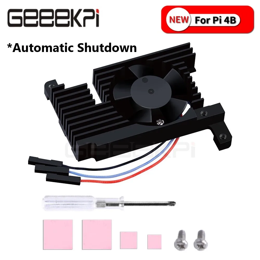 Raspberry Pi 4B Adjustable Speed Heatsink Kit CNC Extreme Quite Cooling Fan Automatic Shutdown 3510 Cooler Thermal Pad