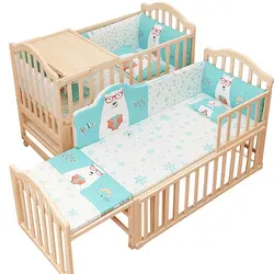 Cama de bebé multifuncional, cuna de madera maciza para recién nacido, cuna para niños con mosquitera