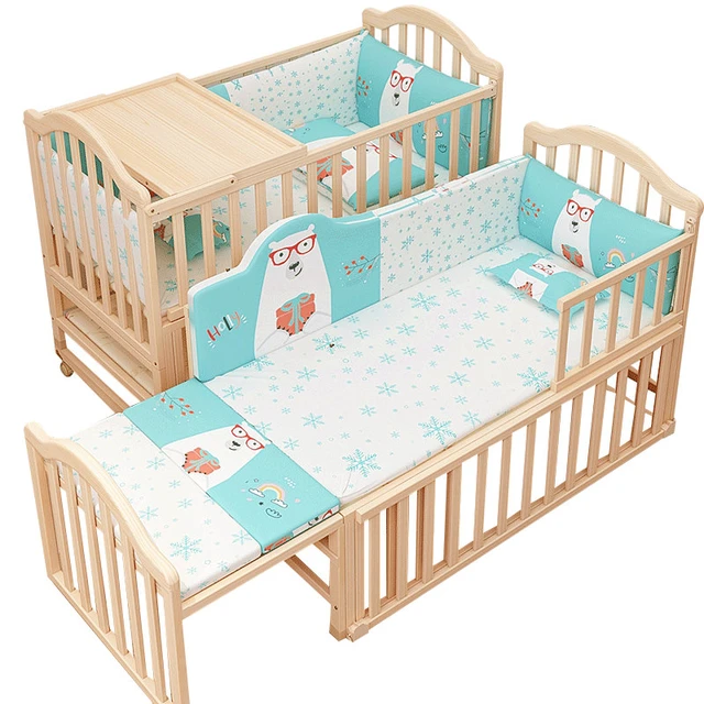Multifunctional Baby Bed Solid Wood Newborn Cradle Children s Crib With Mosquito Net