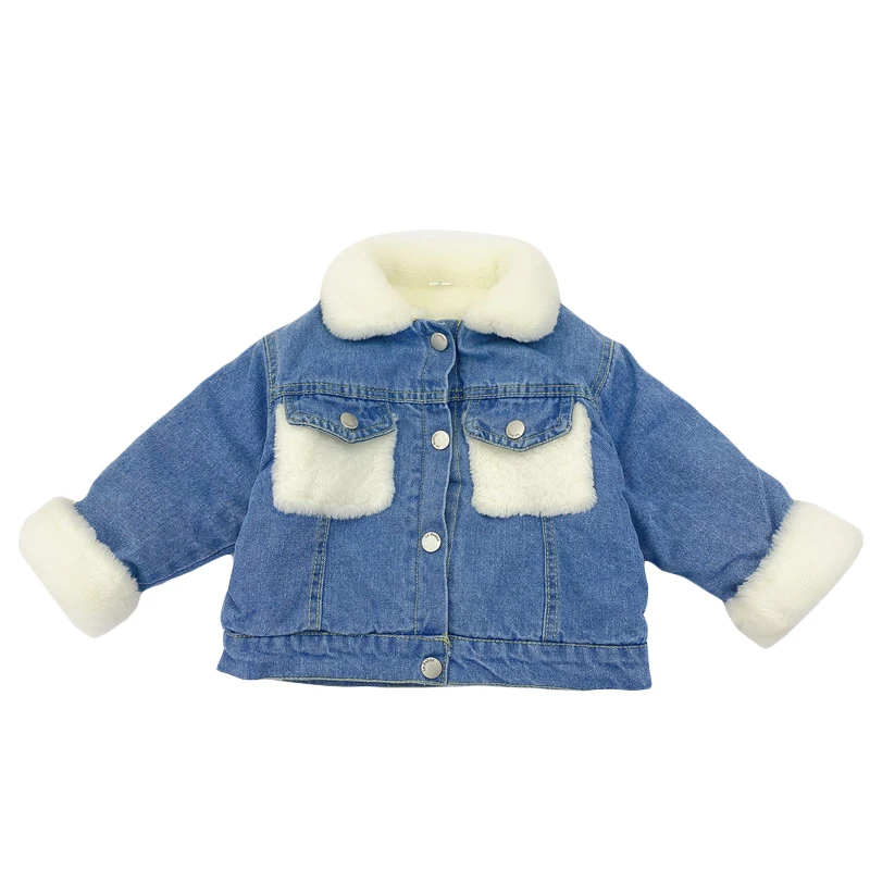 2-6 Years OId Thick Warm Kids Boys Girls Denim Coat Velvet Fur Jackets Outerwear 2024 New Autumn Winter Children Overcoat