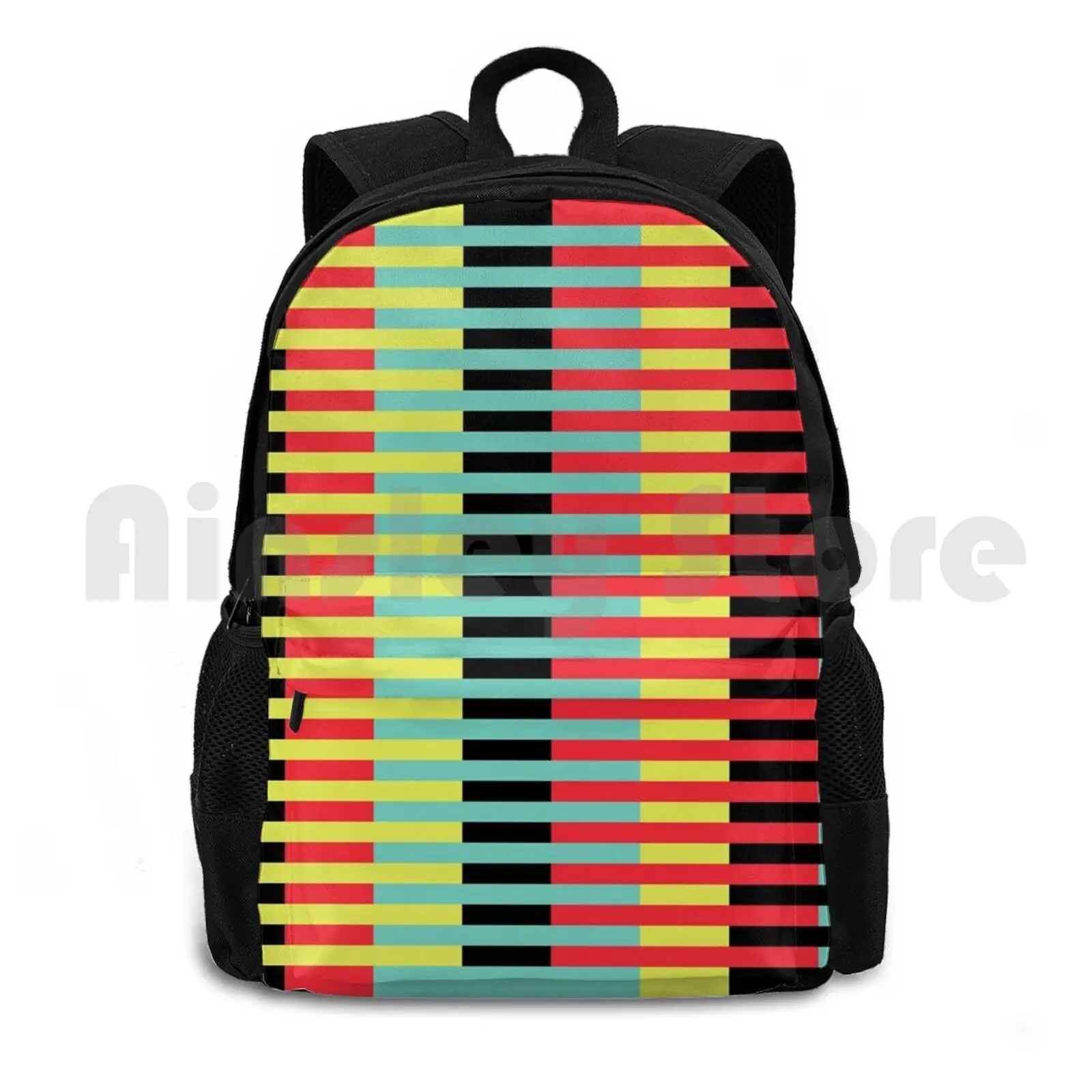 Geometric Pattern #10 ( Stripes ) Outdoor Hiking Backpack Waterproof Camping Travel Stripes Red Yellow Teal Turquoise