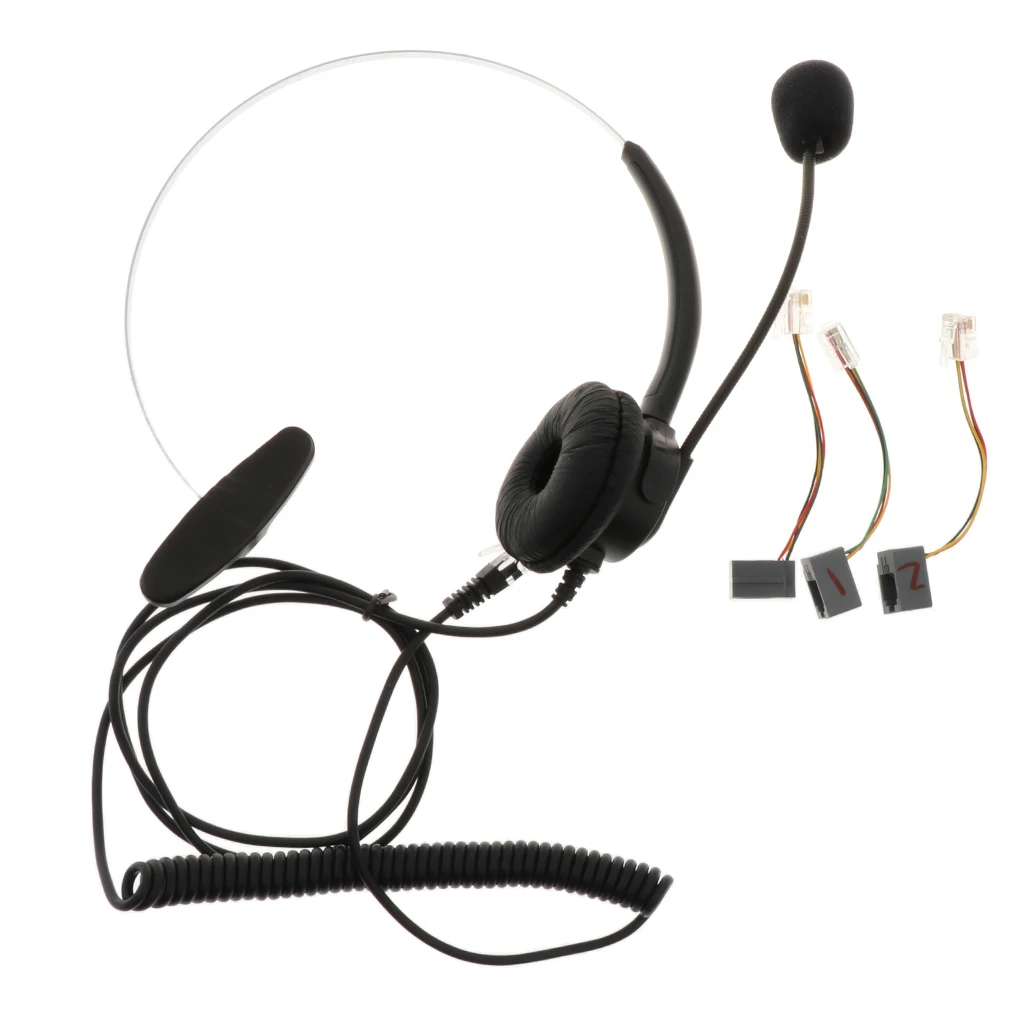 Call Center Monaural Office Phone Headset & Coiled Cable RJ9 Plug For Avaya