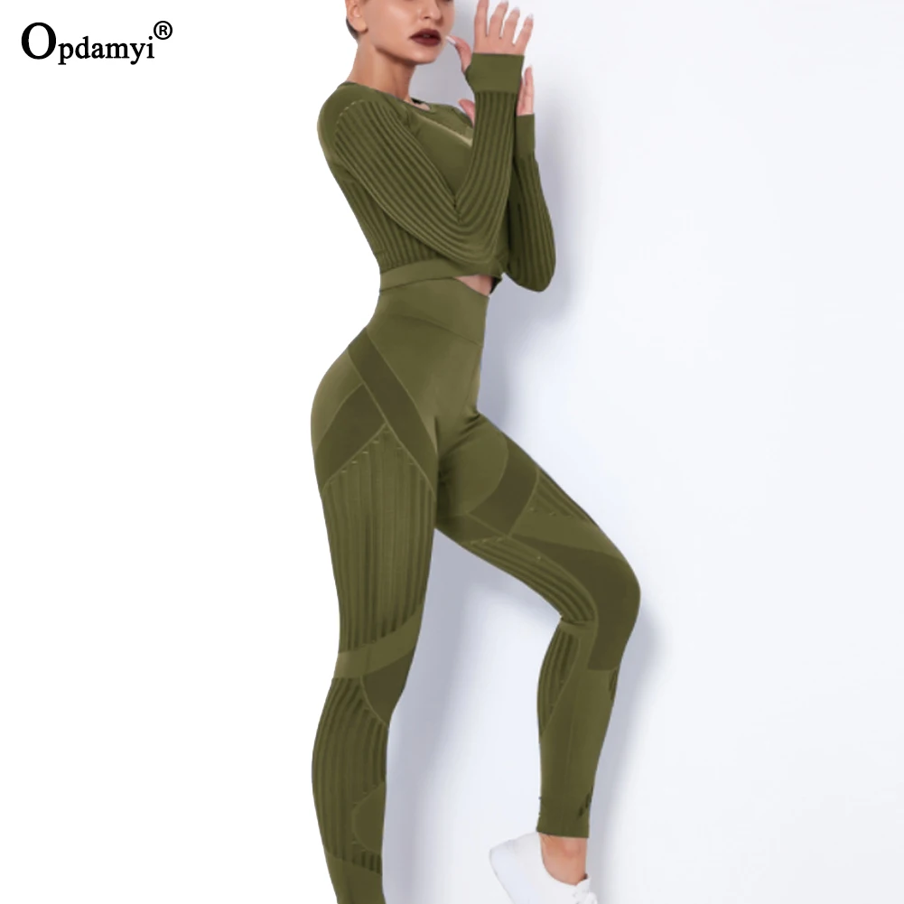 

Sport Suit For Women Tracksuit Yoga Set Workout Clothes Long Sleeve Crop Top Gym Seamless Set High Waist Leggings Fitness Wear