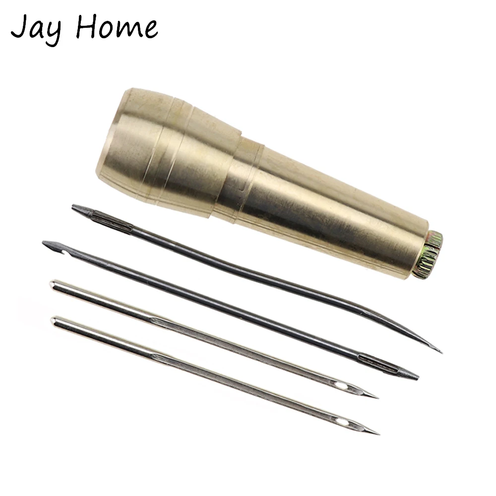 

4 Needles Copper Handle Sewing Awl Hand Stitcher Shoe Repair Tool for DIY Sewing Repairing Canvas Leather Sewing Craft