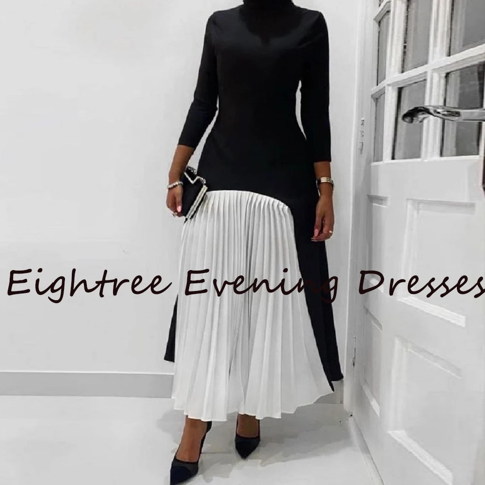 2024 Black/White Short A Line Saudi Arabia Wedding Party Dress Long Sleeves High Neck Prom Dresses Formal Night Gowns Vestidos