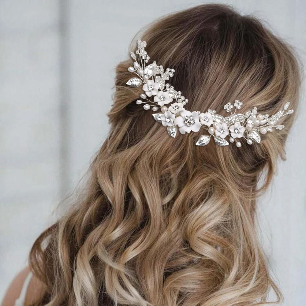 Peigne à cheveux en argent pour mariée, fleur irrigation douce et cristal, coiffure de mariage et de fiançailles, accessoires pour cheveux pour femmes, bijoux en gros, jardins 337