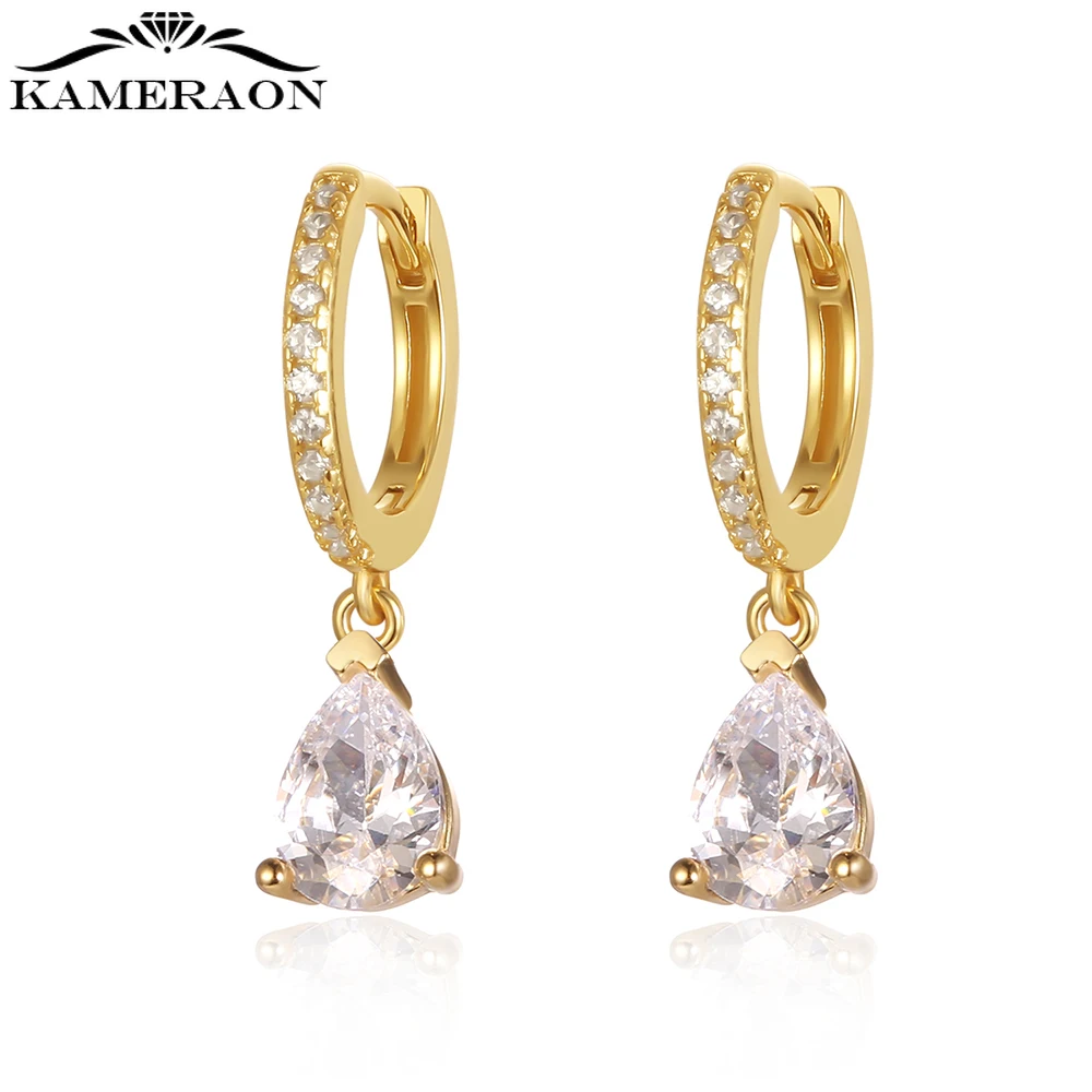 S925 Sterling Silver Waterdrop Lab Diamond Gold Hoop Earrings For Women fashion wedding party jewerly gifts