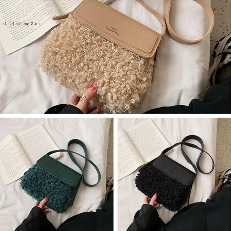 New High Quality Pu Leather Designer Female Handbag Plush Shoulder Messenger Purses Ins Elegant Square Women Crossbody Bag