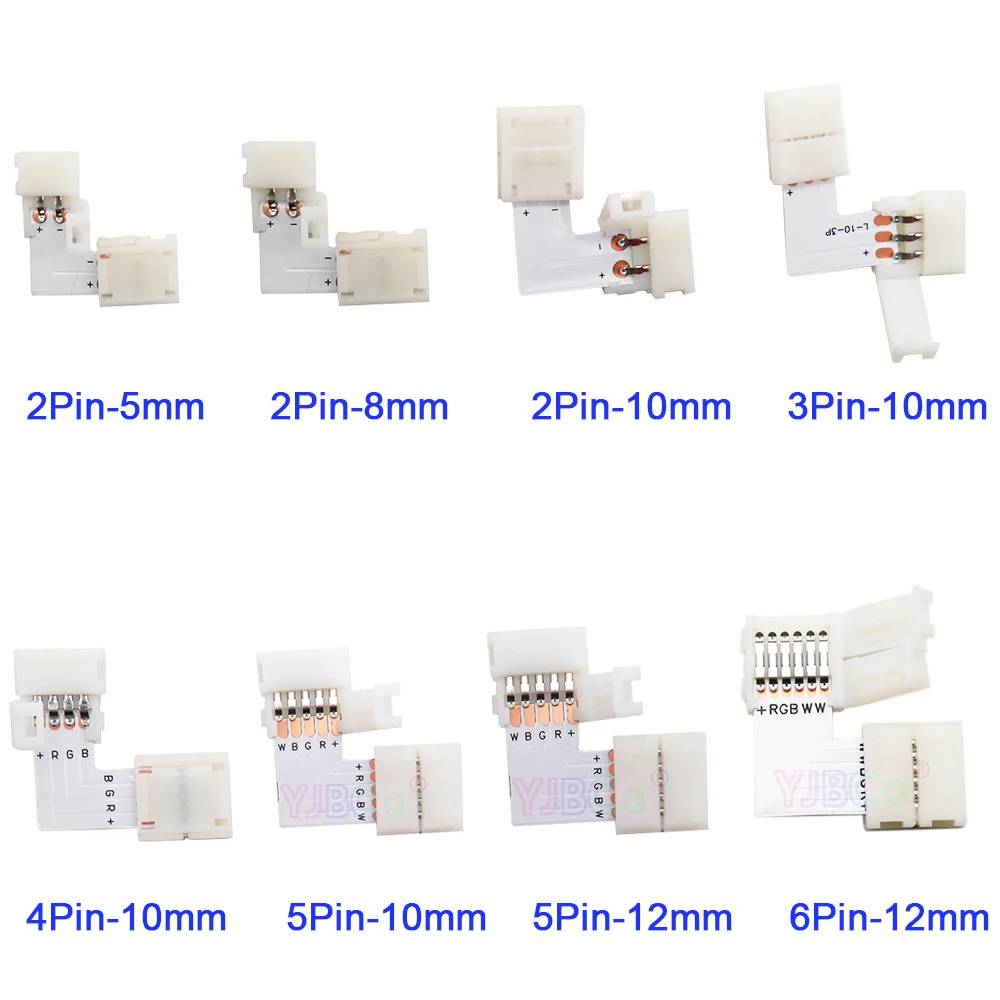 5set L Shape 2pin 3pin 4pin 5pin 6pin For connecting corner right angle LED strip 5mm/8mm/10mm/12mm PCB Lights Tape Connector