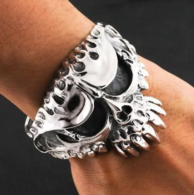 Fashion Personality Vintage Big Ghost Head Skull Tooth Bracelet for Men Trend Punk Party Biker Jewelry Gift