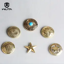 WUTA Solid Brass Flower Star Screwback for Conchos Wallet Bag Decor 1 Piece