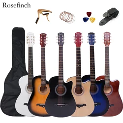 Guitarra acústica de 38 pulgadas para viajes, Kit para principiantes y adultos con bolsa de púas de capo, Guitarra de 6 cuerdas de acero para adolescentes, accesorios AGT16