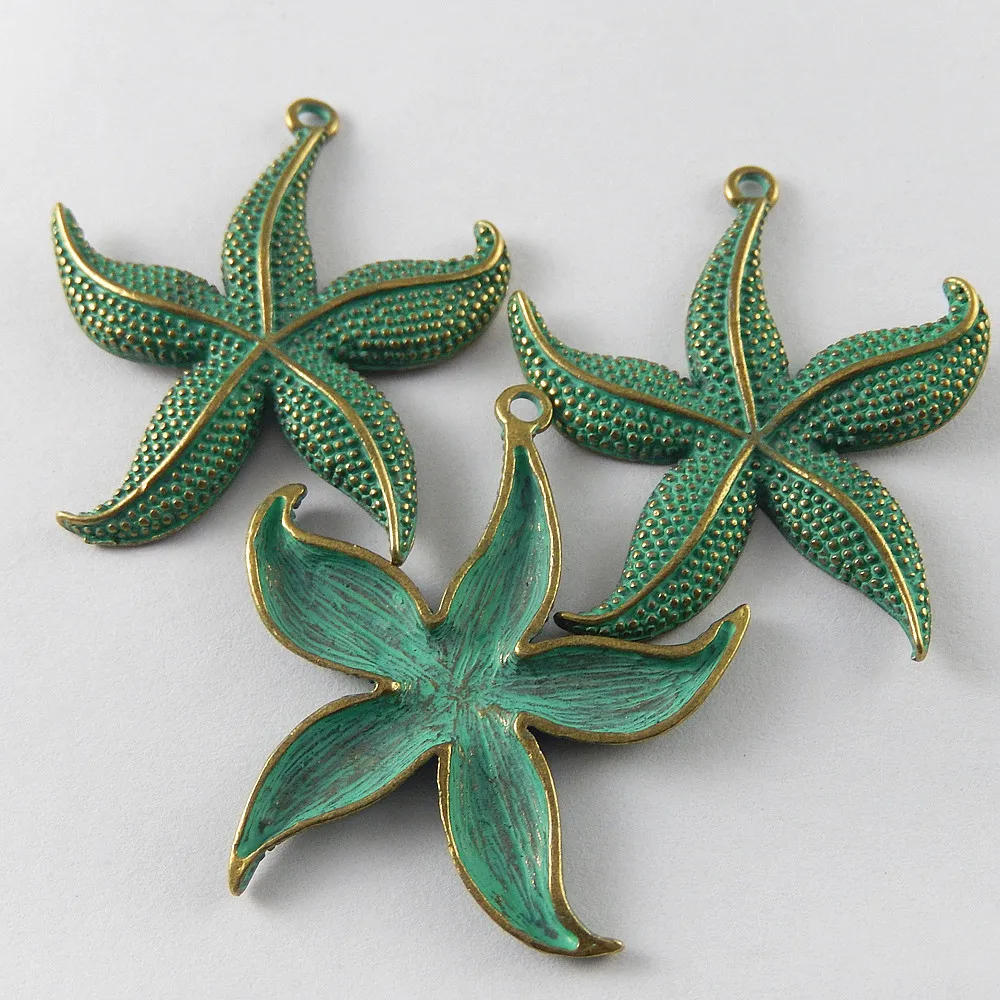 5PCS Star Pendat Patina Verdigry Patina Brass Starfish Charms Pendants For Jewelry Finding Making Necklace Accessory  48*43*3m