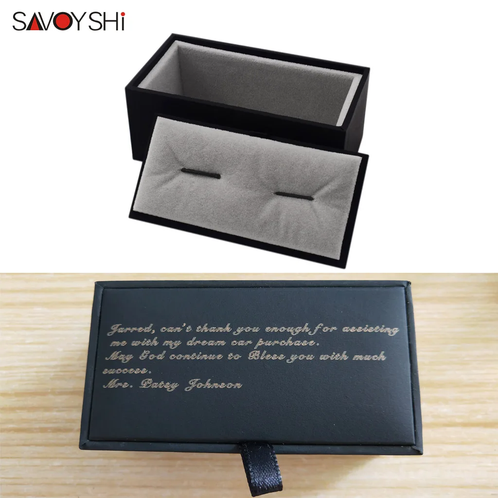 

SAVOYSHI Black Box New Small Leatherette Paper Materials Package 45*85*38mm Cufflinks Gift Box 1 PCS Free Engraving Words LOGO