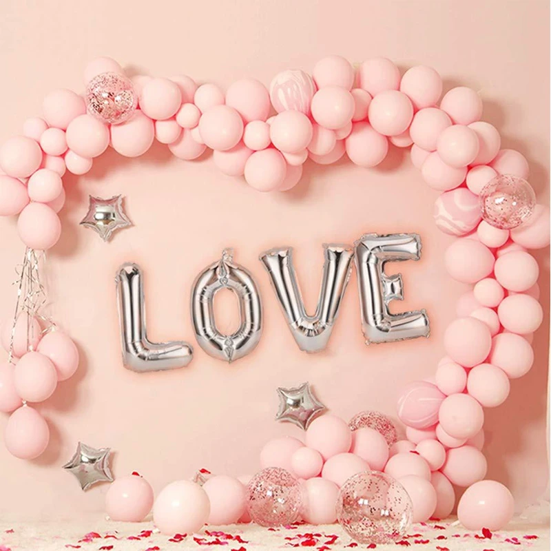 Ballons en aluminium, 144 pièces, fournitures de décoration pour mariage, fête prénatale, ensemble de guirlande en forme d'arc à ballons rose et blanc en forme de cœur, étoile d'amour