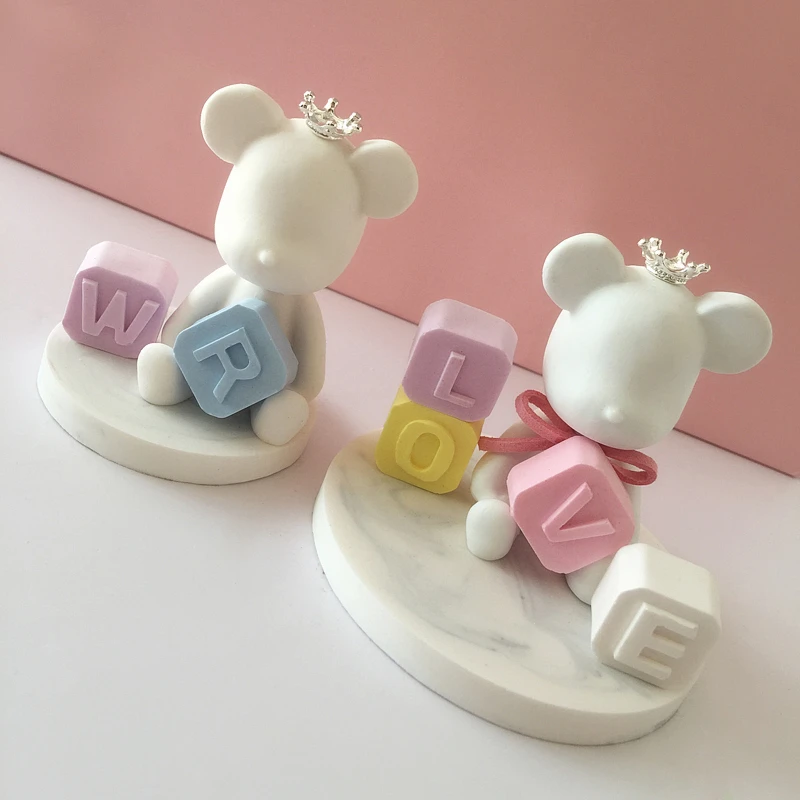 Alphabet Block Mold Aroma Gypsum Plaster Numbers Molds Letters Concrete Mold Concrete bear decoration mold