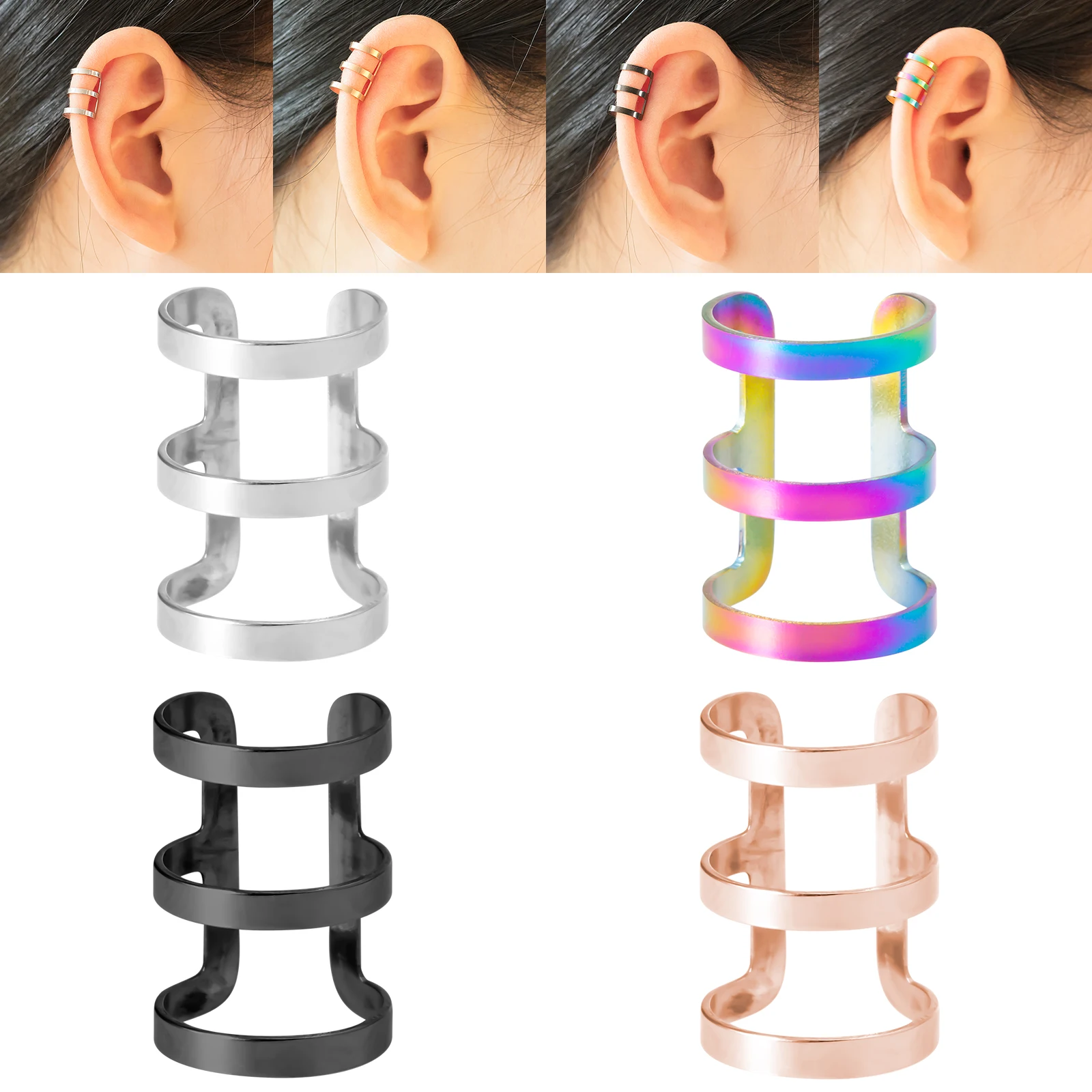 1pc Ear Clip Cuff Earring Jewelry Non Piercing Ring Fake Cheater Cartilage Helix Stud Nail for Unisex Punk Accessories 2021