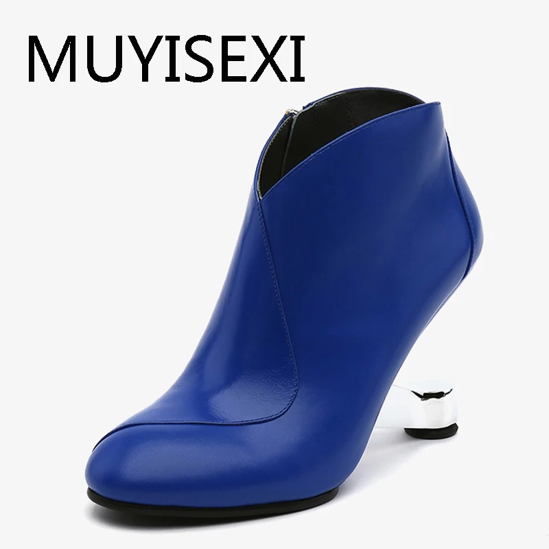 

Autumn Boots For Women 8cm Strange Heel Ankle Boots Woman High Heels Women Pumps Brand Shoes Women Blue Red Black HL177 MUYISEXI