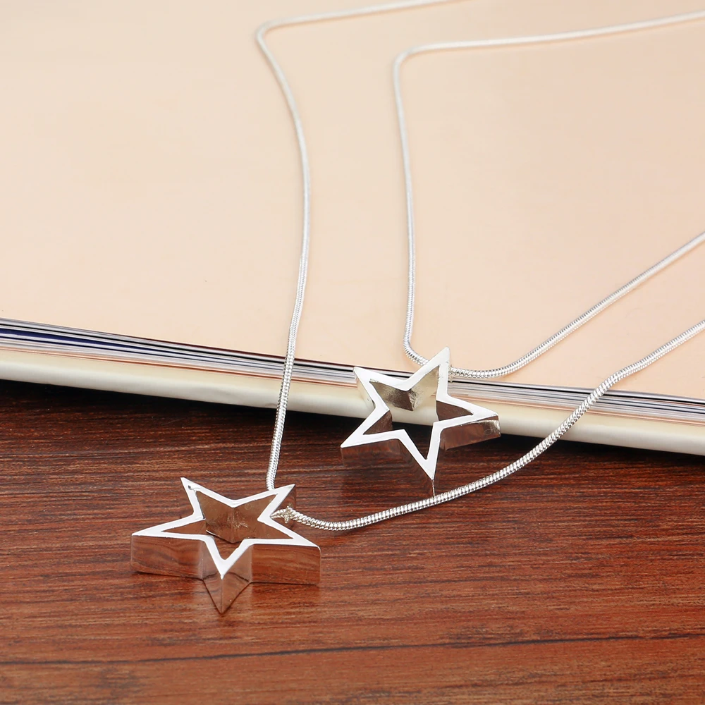 

Женское колье из стерлингового серебра 925 пробы с подвеской-звездой, двойная цепочка-змейка, чокер, милый подарок на день рождения, Aerostar