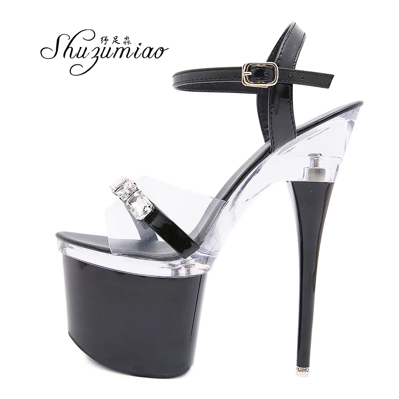 Women Sandals Shoes Transparent Fairy Puple Dancing Striptease Female Shoes 2020 Model high-heeled 18CM Sandals Wedding Shoes