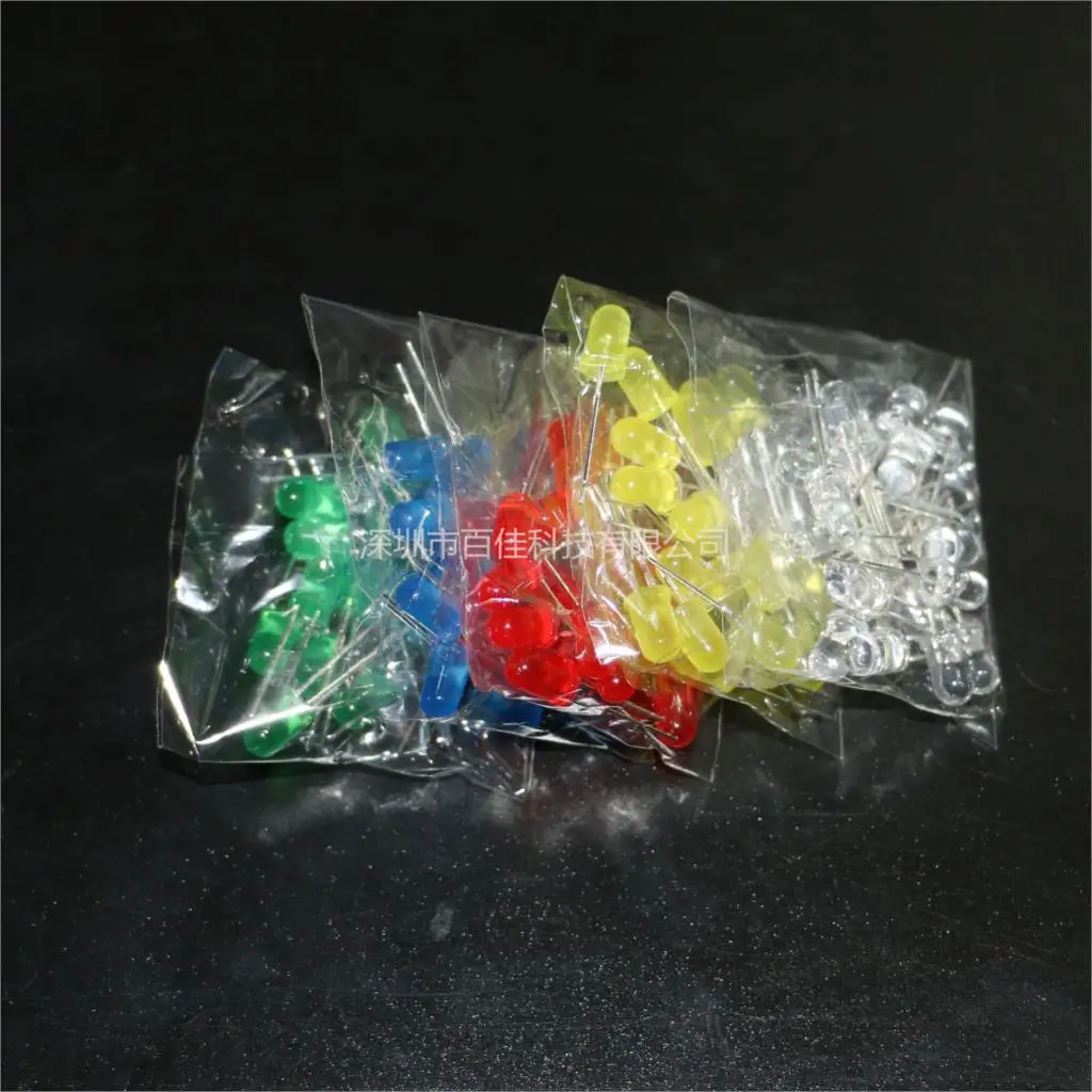 

5mm LED light, light emitting diode, LED component package, red, green, yellow, blue and white 5 kinds specifications × 20Pcs