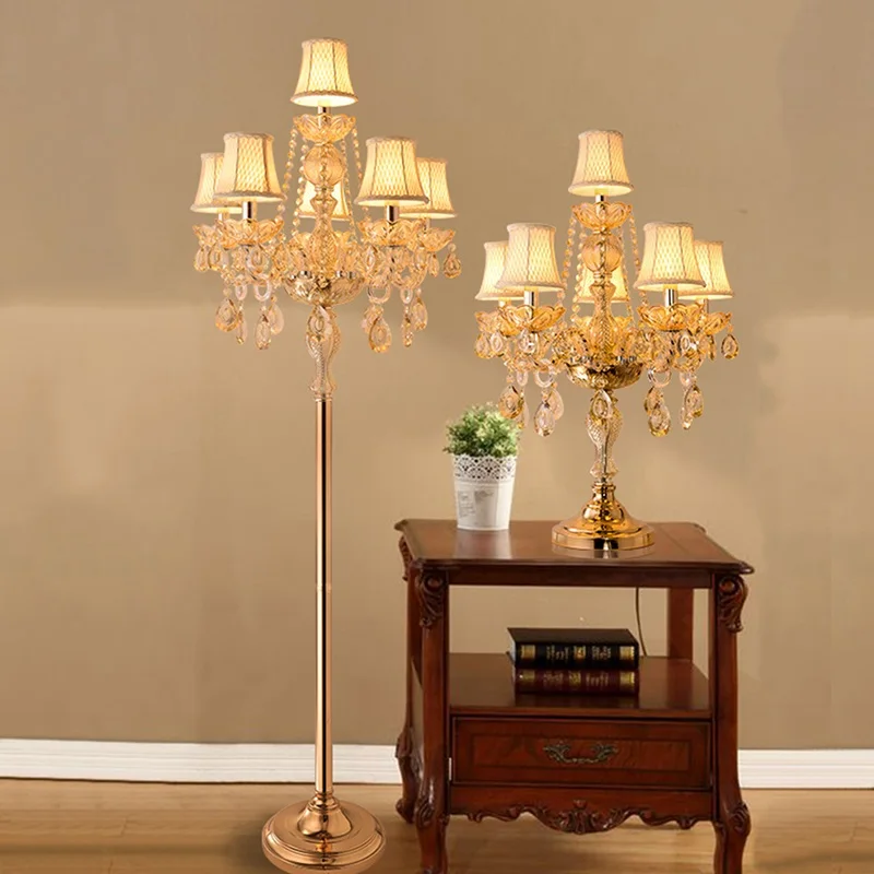 European Floor Lamps Living Room Bedroom Study Wedding Luxury Crystal Simple Creative American Vertical Glass Floors Lamp E14