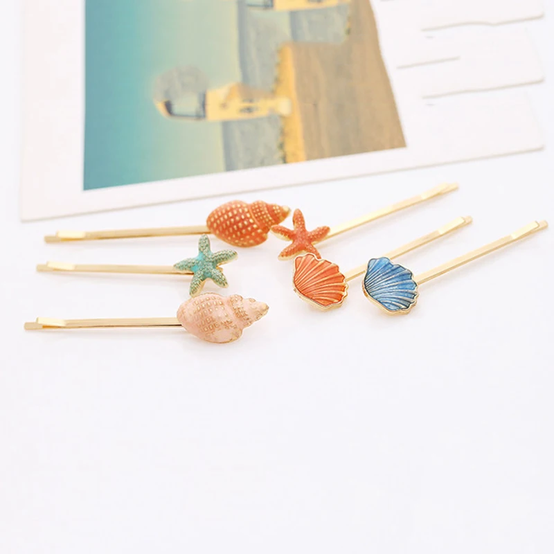 Summer Ocean Shell Starfish Hair Clip Pin Metal Hair Clips For Women Girl Scrunchies Hair Pins Handwear Beach Jewelry Gifts