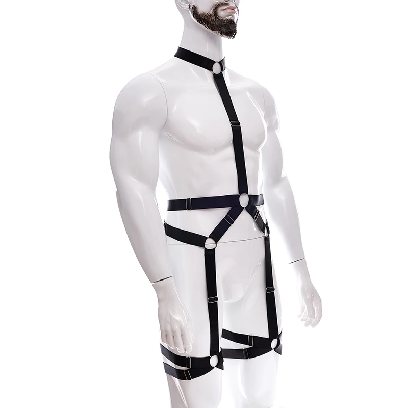 Unisex Men Women Punk Gothic Elastic Strap Halter Neck Cupless Body Harness Waist Belt Leg Garter Cosplay Clubwear Costumes